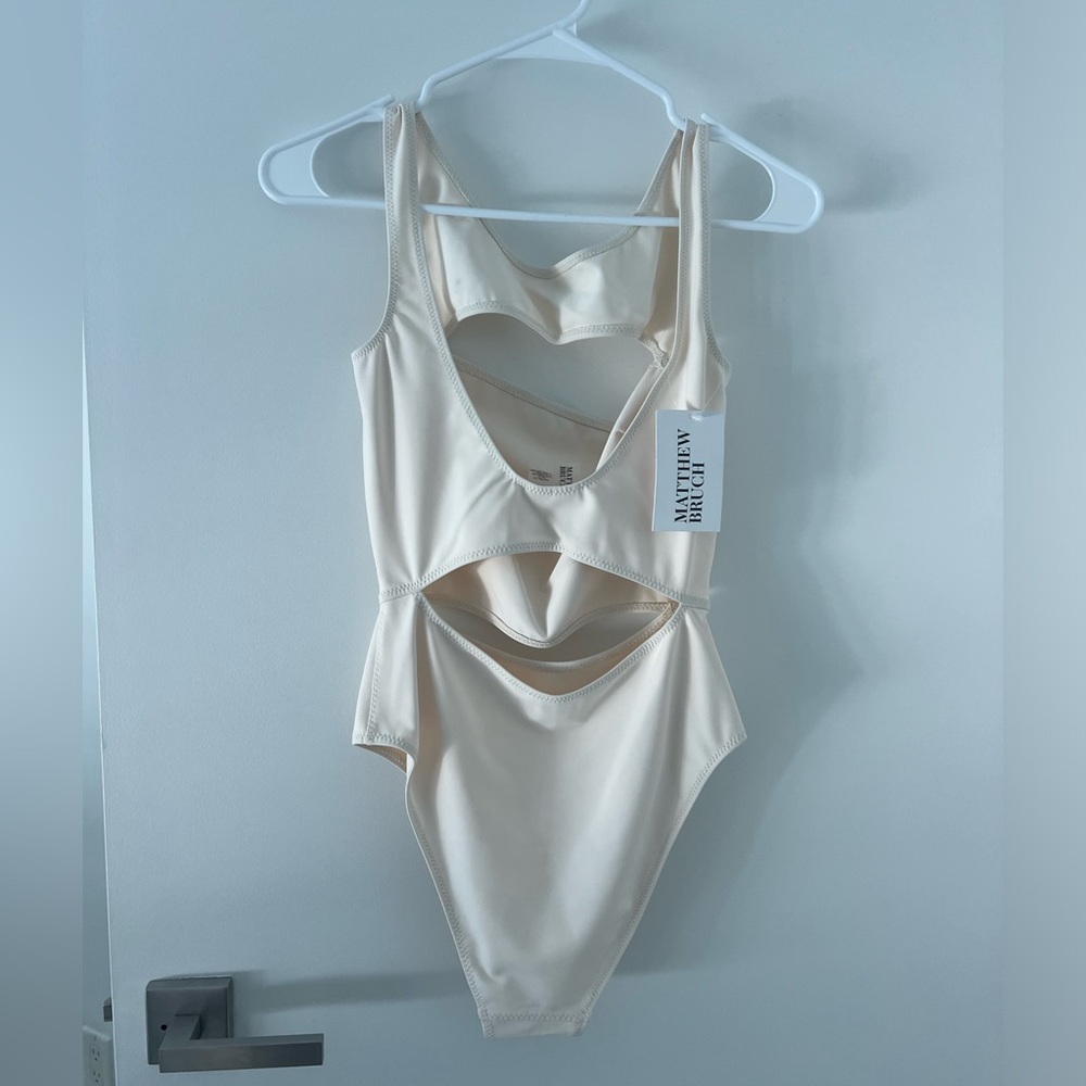 Matthew Bruch Claudia Cutout One Piece in Cream Scuba. New with tags.